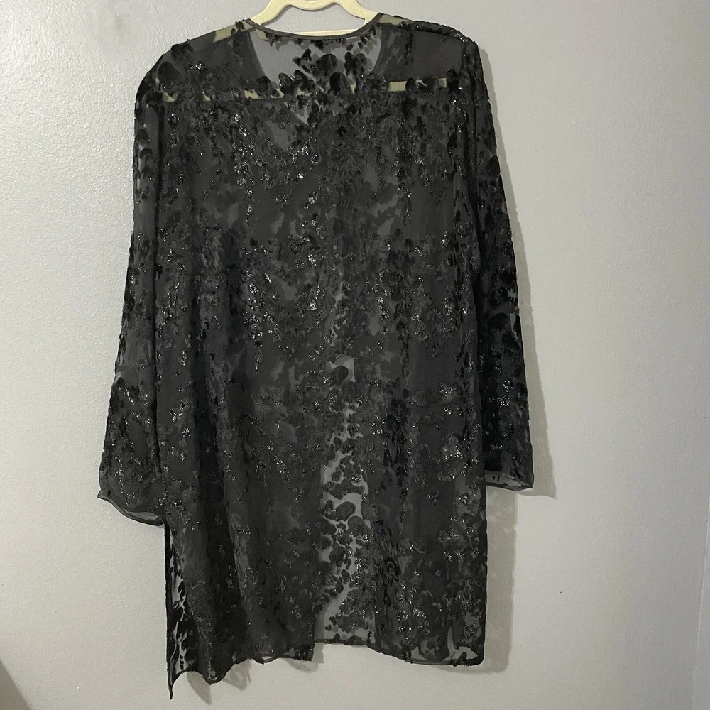 Vtg Womens Cardigan Sheer Burnout Velvet Whimsigoth Witchy Grunge Jacket Top XL*